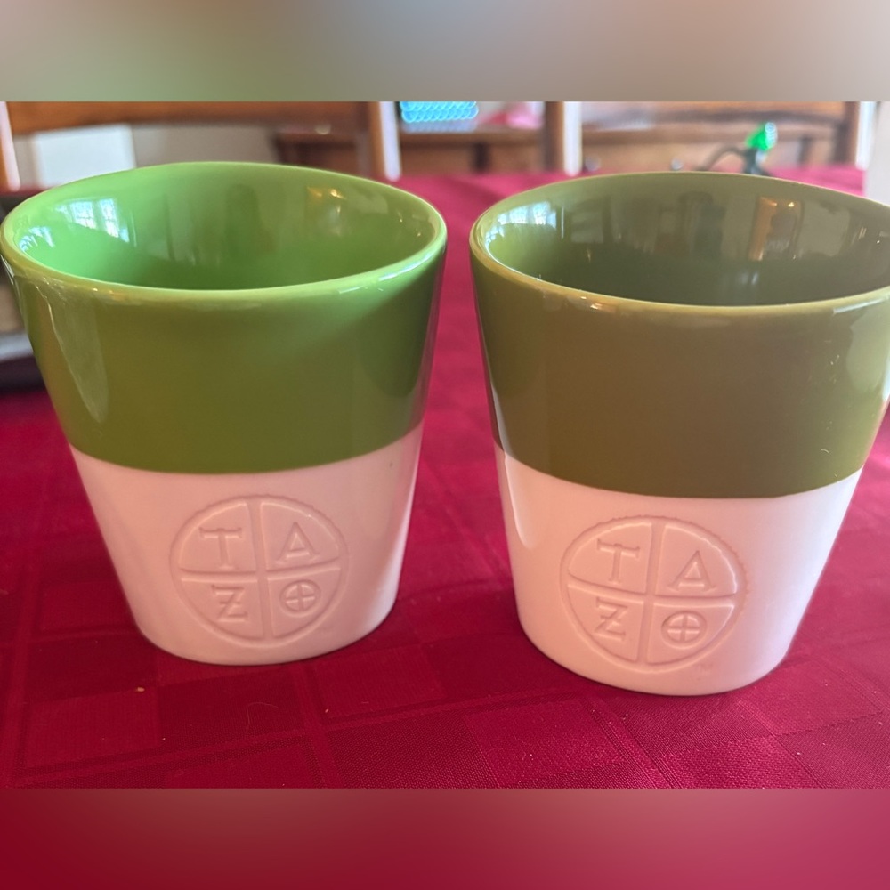 Starbucks TAZO 
Green and White Ceramic Mugs
SET OF 2